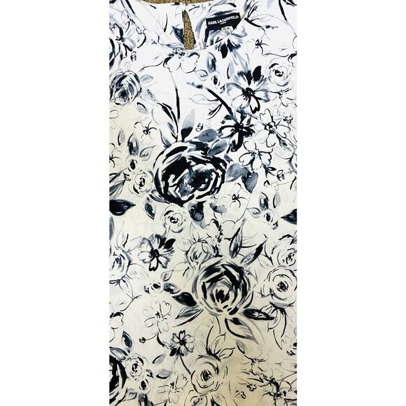 Karl Lagerfeld Paris Sz 3X Blk Wht Floral Keyhole back Layered Flutter Slv Tunic - Picture 4 of 8